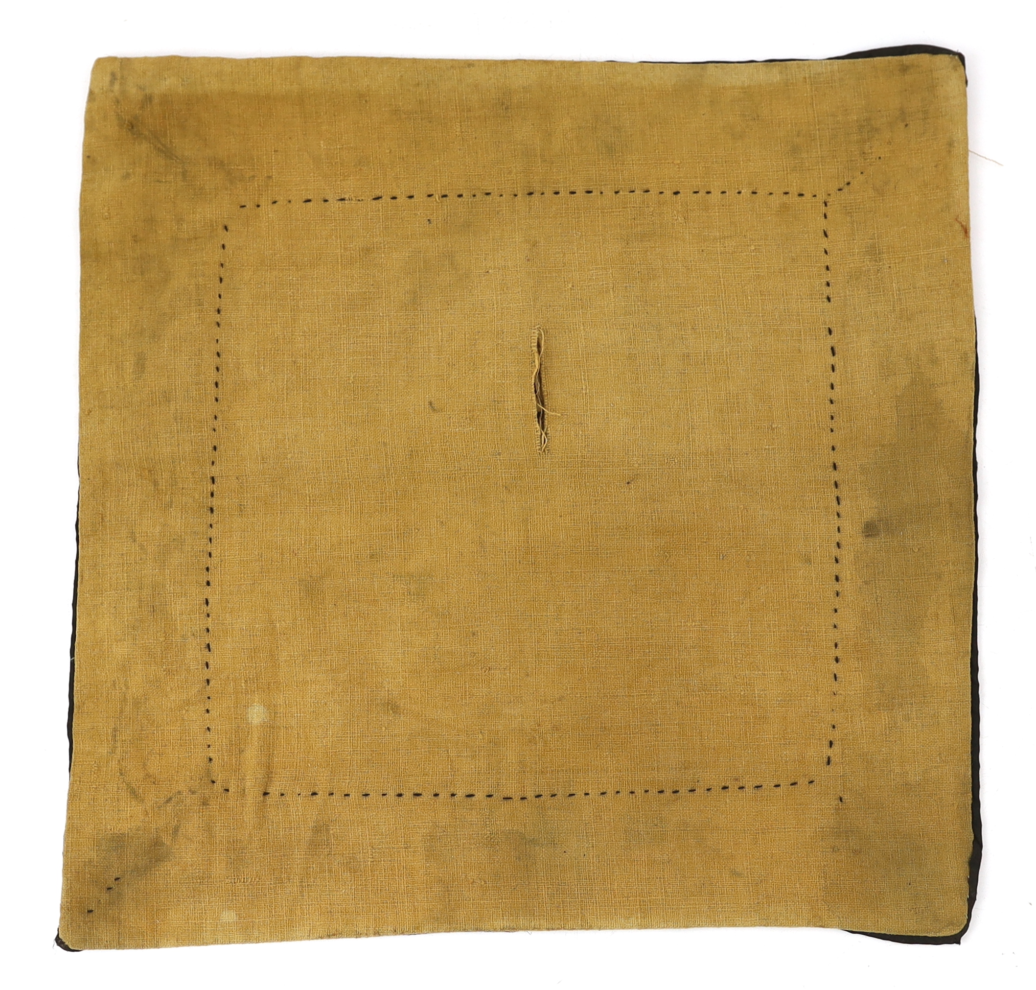 A Tibetan embroidered silk 'vajra' panel, 17th / 18th century, faded and stained